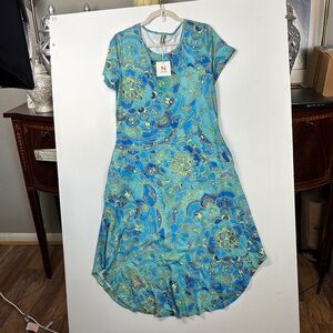 NORACORA SZ L NWT MAXI DRESS Blue Yellow Purple Short Sleeves Pocket boho resort